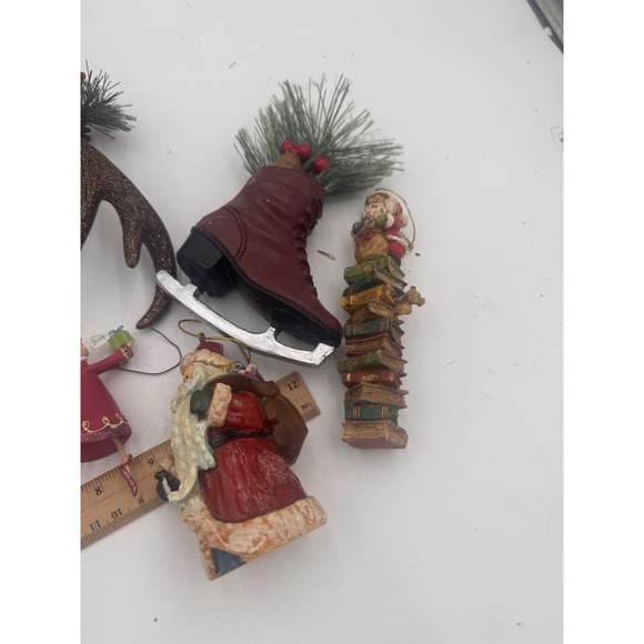 Lot of 7 Assorted Christmas Tree Ornaments Santa's Antlers Skate All Different - Picture 6 of 12